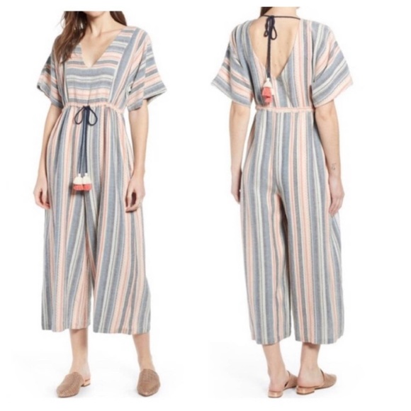 Anthropologie The Odells Monroe Striped Jumpsuit Multicolor V-Neck Pockets XS. - Picture 2 of 12